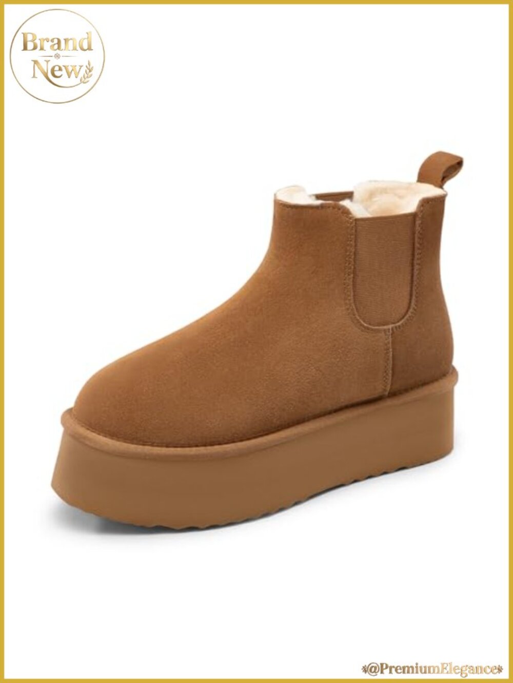 Suede Platform Chelsea Boots Fur Lined Anti-Slip Ankle Snow Boots
